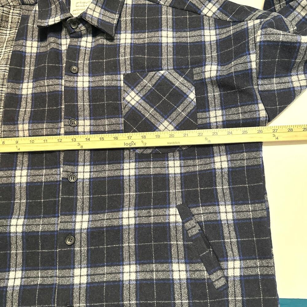 MODITEC Shirt Women Size 2 Navy Blue Gray Plaid Long Sleeve Button-Up Flannel - Picture 5 of 12